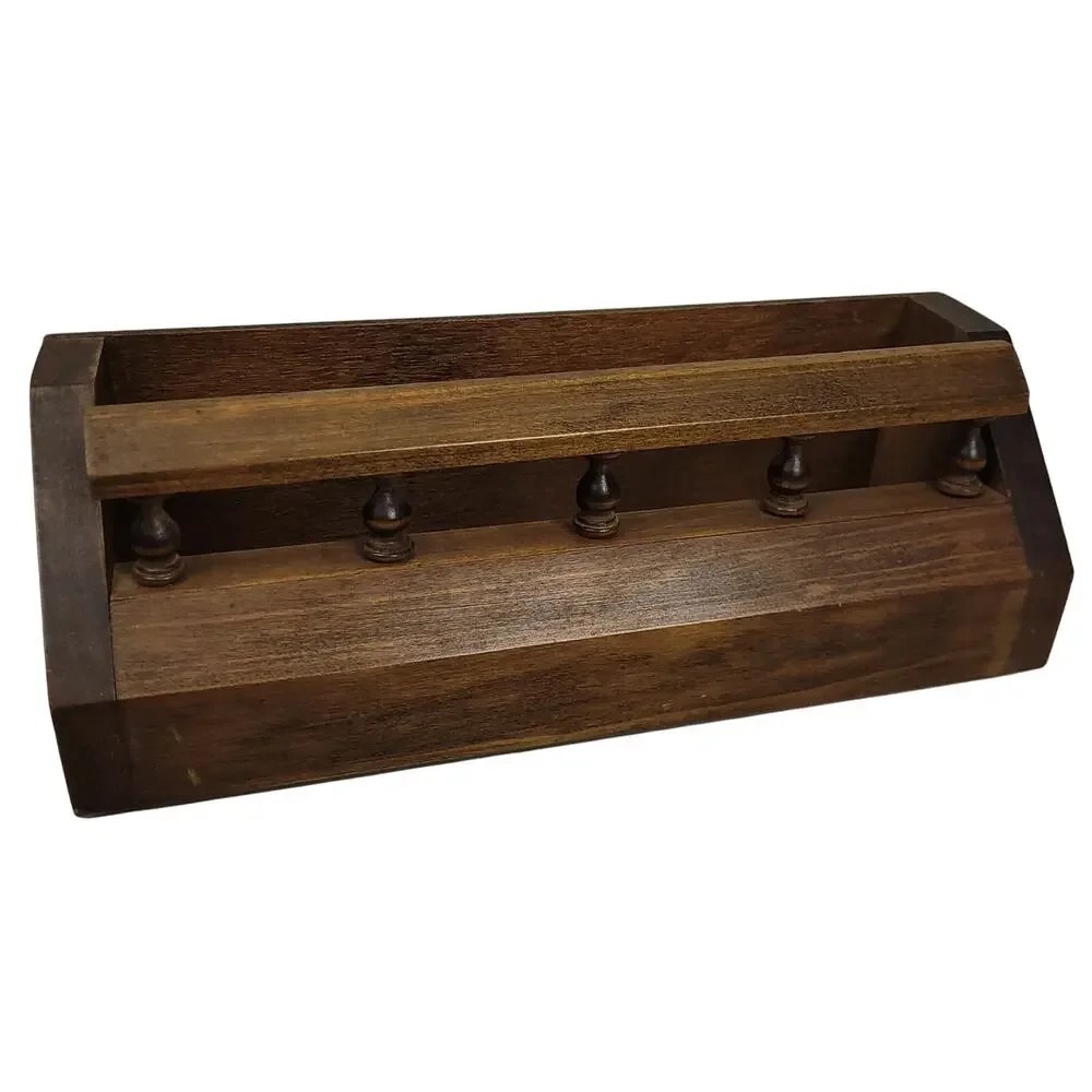 Vintage HOMCO Wooden Wall Pocket Spice Rack Letter Holder Captains Rail Brown